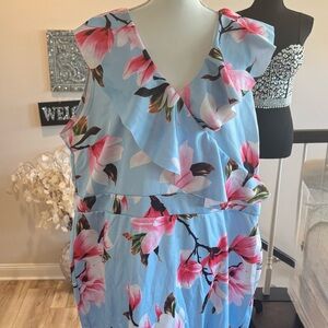 Floral Sleeveless Dress - Blue and Pink